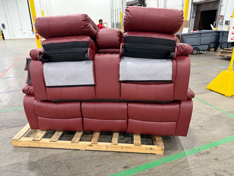 Photo 4 of  ((((Photo for reference)) )Bonded Leather Sofa Set Living Room Furniture, Reclining Sofa Set Leather Recliner Couch with Cup Holder/Storage Console for Living Room (Loveseat and Sofa, Red)