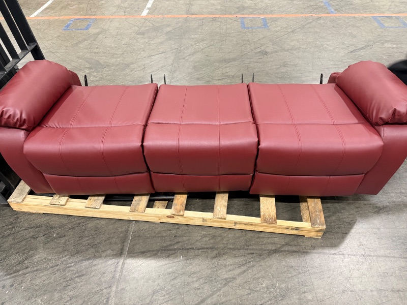 Photo 2 of  ((((Photo for reference)) )Bonded Leather Sofa Set Living Room Furniture, Reclining Sofa Set Leather Recliner Couch with Cup Holder/Storage Console for Living Room (Loveseat and Sofa, Red)