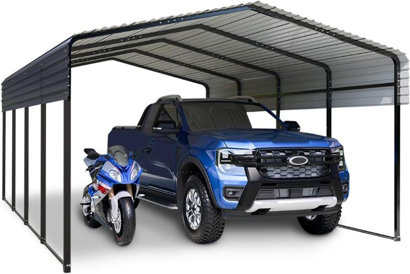 Photo 1 of 13.3x20FT Metal Carport, Steel Heavy Duty Carport All-Weather with Galvanized Steel Roof & Heavy-Duty Anchor Rods for Pickup Trucks, Boats and Tractors
