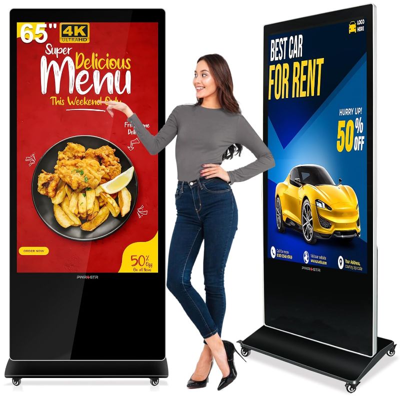 Photo 1 of 65 Inch Digital Signage Display, 4K UHD G+G Capacitive Touch Panel Floor Standing Advertising Screen Commercial LCD Totem Interactive Kiosk with USB/HDMI-in, Android 11 (4+64GB)