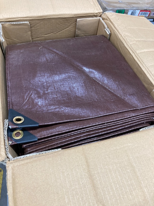 Photo 2 of 12' x 20' Super Heavy Duty 16 Mil Brown Poly Tarp Cover - Thick Waterproof, UV Resistant, Rip and Tear Proof Tarpaulin with Grommets and Reinforced Edges - by Xpose Safety