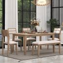 Photo 1 of 6Pc Dining Set w/ 4 Upholstered Chairs & Bench (Natural Wood Wash) FedEx/UPS
