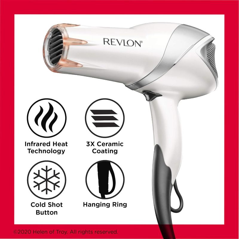 Photo 1 of  (( MISSING Diffuser ))  REVLON Infrared Hair Dryer  | 1875W Blow Dryer with Infrared Heat Technology to Prevent Over-Drying, Maintain Natural Moisture, and Enhance Shine and Softness (White) 
