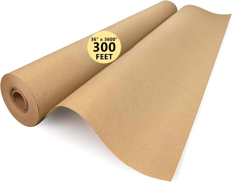 Photo 1 of 36" x 3600" (300') Brown Kraft Paper Roll, Bulletin Board Paper, Gift Wrapping Paper for Craft Poster Art Paper Roll Christmas Bouquet Flower Table Covering Packing Shipping Moving Supplies 70GSM 50LB