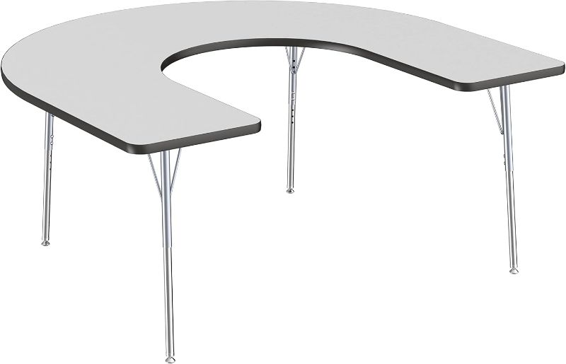 Photo 1 of ***TABLE ONLY***
Factory Direct Partners 10093-149 Horseshoe Activity School and Office Table (60" x 66"), Silver Standard Legs with Swivel Glides, Adjustable Height 19-30" - Gray Top and Black Edge