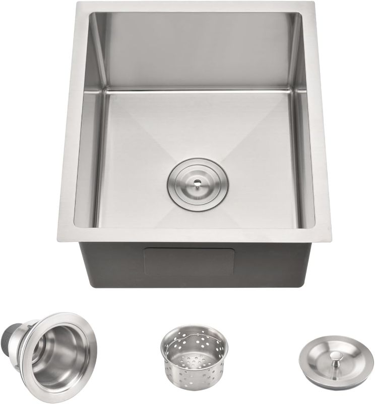 Photo 1 of 16 Gauge Small Stainless Steel Sink,17 X 19 Inch Single Kitchen Sink,Undermount Bar Sink, Handmade Kitchen Sink,Stainless Steel Undermount Prep Sink and Deep Rv Sink