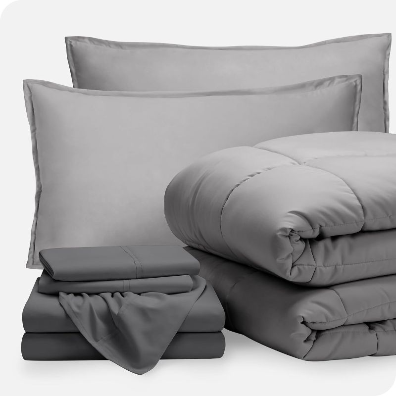 Photo 1 of 
7 PC Bed-in-A-Bag Comforter & Sheet Set Combo 100% Cotton Down Alternative,Includes(Comforter, 2 Pillow Shams,Flat Sheet,Fitted Sheet,2 Pillowcases)-(Full Size,Grey/Grey)
