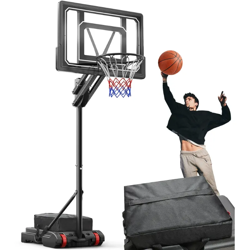 Photo 1 of 33 in. Portable Basketball Hoop & Goal System for Outdoor Indoor Court 5.5 - 9.5 ft. Easy Height Adjustable with Weight Bag