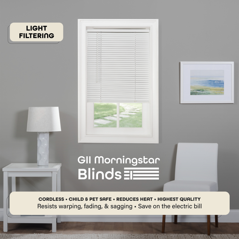 Photo 1 of Achim GII Morningstar Indoor Cordless Vinyl Light Filtering Window Mini Blind, Pearl White, 72" L x 27" W