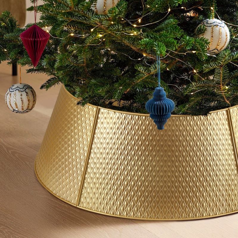 Photo 1 of  28 Inch Christmas Tree Collar, Metal Christmas Tree Skirt, Water Base Protection, Gold