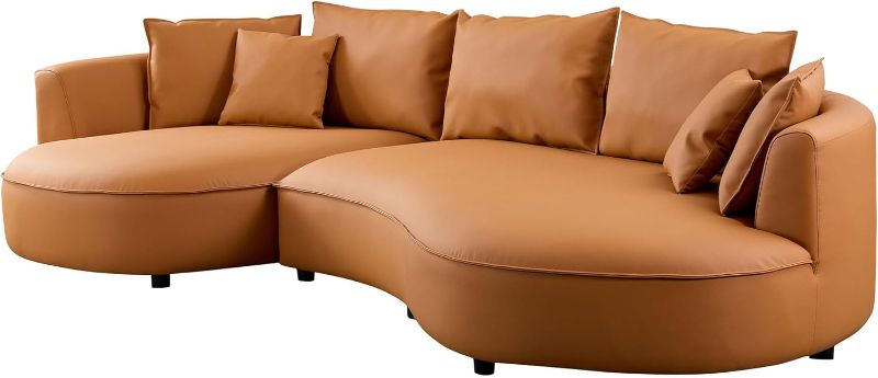 Photo 1 of (((( FULL SET ))) FANYE Luxury 6 Seats Bonded Leather Upholstered Freestanding Sectional Sofa Oversized Sleek Curved Leisure Couch with Wide Right Chaise & 7 Perfectly-Scaled Pillows for Living Room, 124.8", Orange-r