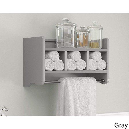 Photo 1 of 25 in. W Bath Storage Shelf with Towel Rod in Gray