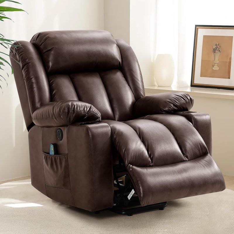 Photo 1 of ***ITEM MAY BE SIMILAR BUT NOT EXACT***  COOSLEEP Power Lift Recliner Chair for Elderly with Massage and Heat, Breathable Leather Recliner Chair for Adults, 2 Cup Holders, USB Ports, Electric Support of Metal,Remote, Xmas Gift(BROWN)
