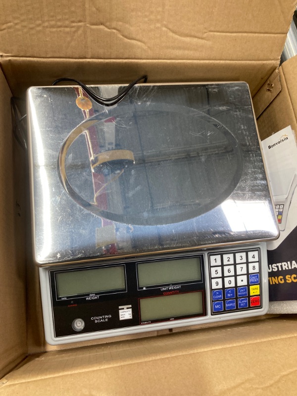 Photo 2 of Bonvoisin Industrial Counting Scale Digital Scale for Parts and Coins kg/g/lb Electronic Gram Scale Inventory Counting Scale Industrial Parts Coins Piece Counting Scale (30kg/66lb, 1g)***USED SOME SCUFFS & scratches on silvertone hardware, wear on bottom 