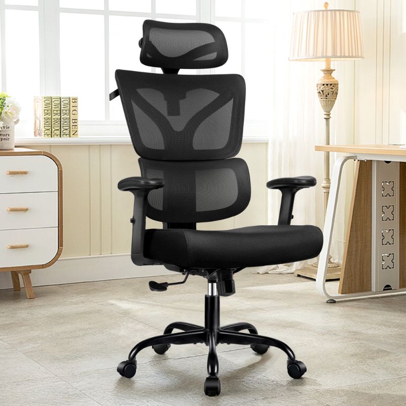 Photo 1 of CoolHut Home Office Chair, High-Back Mesh Office Chair with Adjustable Headrests, Ergonomic Lumbar Support Gaming Chiar, Metal Base,