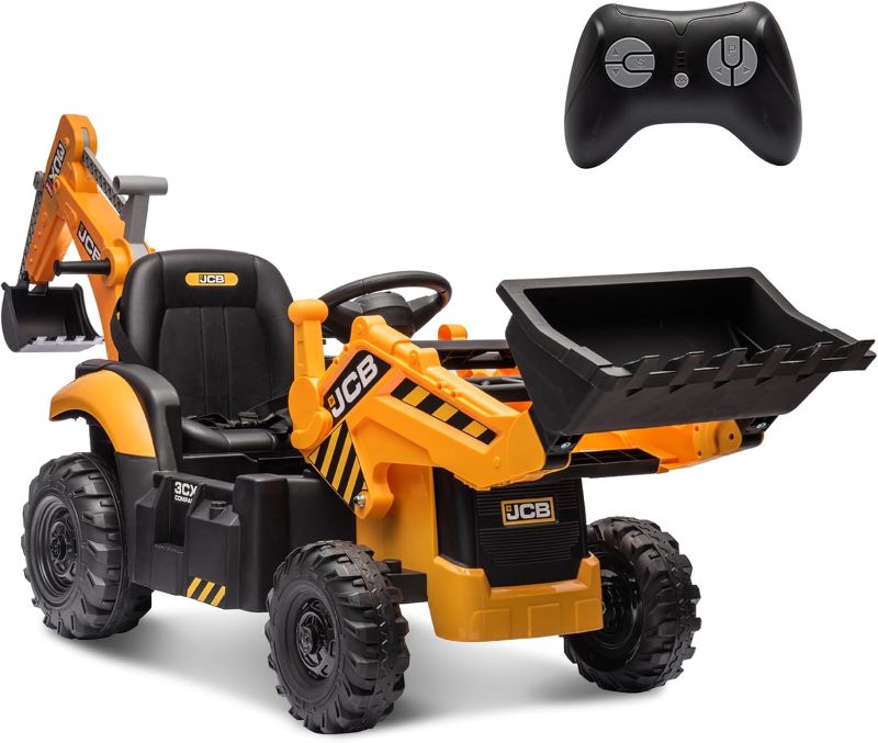 Photo 1 of 24V JCB Electric Backhoe Loader Toy Car for Kids, Battery Powered Ride on Excavator & Wheel Loader Construction Vehicle Toys w/Remote Control, Moving Parts, Adjustable Seat, Soft Start, Large