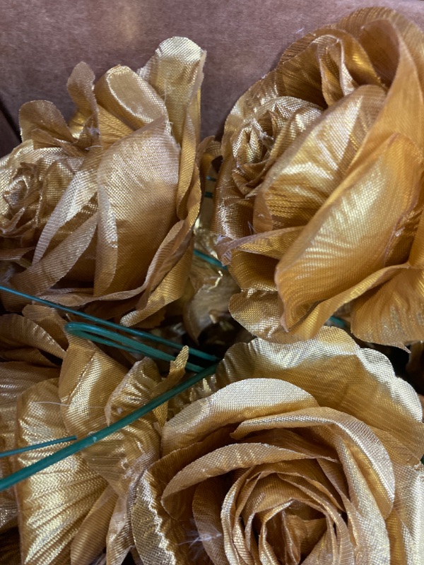 Photo 1 of 20 Pack Gold Roses Artificial Flowers Bulk,Fake Rose 3 Inches and 6 Inches Stem?Used for Wedding Decoration DIY Handmade Flowers Silk (Gold)