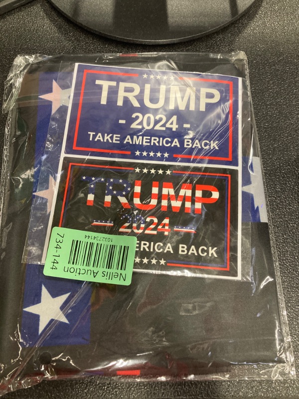 Photo 2 of Trump 2024 Flag, 3x5 Feet Trump Flag 2024 Take American Back with 4 Pcs Trump 2024 Sticker, Trump Flags American Flag with Brass Buttonhole Trump Flag for Outdoor Room (Black)
