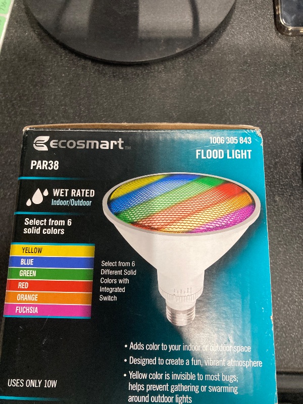 Photo 1 of EcoSmart 90-Watt Equivalent PAR38 RGB Multi-Color Non-Dimmable Flood LED Light Bulb with Selectable Color (1-Pack) EcoSmart   # G110P38CO