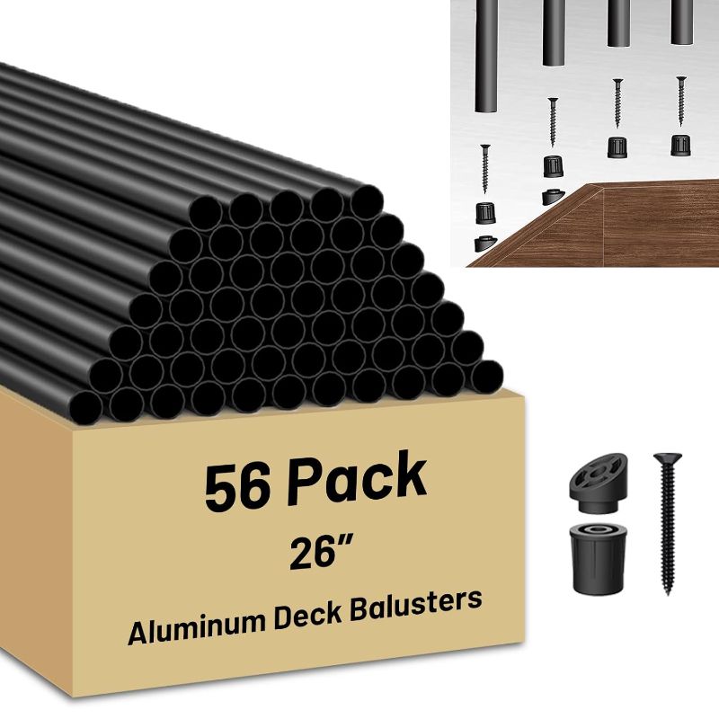 Photo 1 of  Pack 26 inch Aluminum Balusters for Deck Railing,Black Round Metal Spindles for Staircase,3/4" Diameter Hollow Deck Ballasters with Screws and Connectors for Railing Fencing Porch Stair Spindles