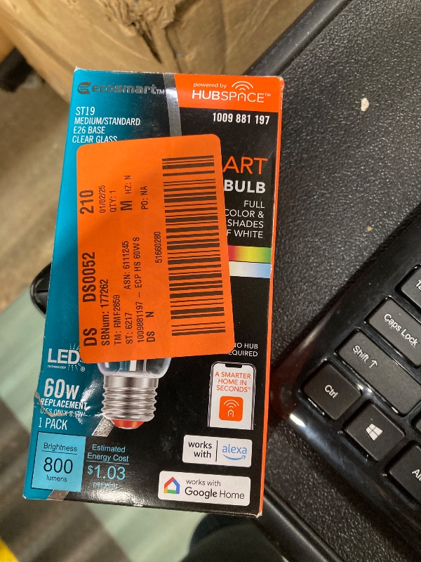 Photo 2 of 60-Watt Equivalent Smart ST19 Clear Color Changing CEC LED Light Bulb with Voice Control (1-Bulb) Powered by Hubspace