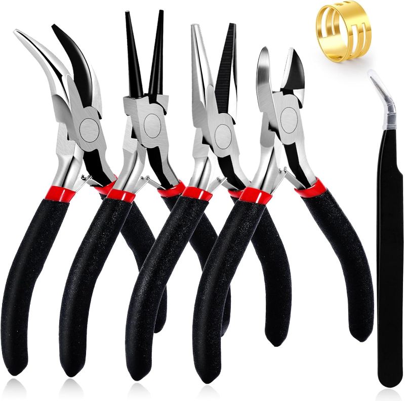 Photo 1 of 4 Pack Jewelry Pliers Jewelry Making Pliers Tools Kit with Needle Nose Pliers/Chain Nose Pliers, Round Nose Pliers, Bent Nose Pliers Wire Cutters for Wire Wrapping Earring Craft Making Supplies,Black