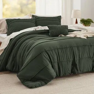 Photo 1 of Bedsure Queen Size Comforter Set Olive Green, Boho Tufted Bedding Comforter Set, Farmhouse Jacquard Cable Knit Pattern Bed Set, 3 Pieces, 1 Shabby Chic Fluffy Comforter & 2 Pillow Shams