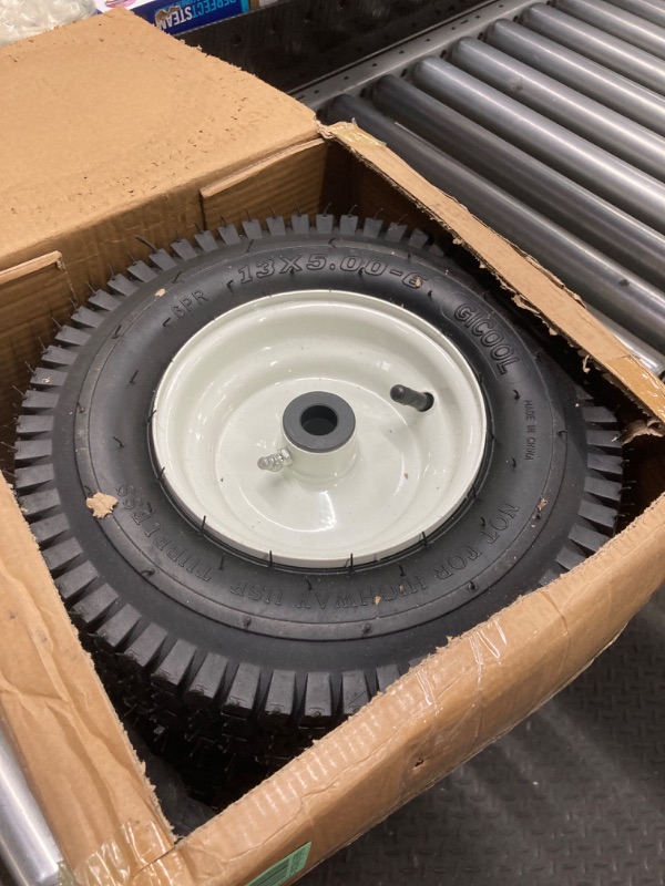 Photo 2 of 2-Pack of 13x5.00-6" Wheels,13" Pneumatic Tires,Steel Rim and 3/4" Axle Bore Hole(Bushing),3"-6” Centered Hub,for Riding Lawn Mower,Utility Wagon and More?All Purpose Utility Tire
Brand: MerryYard