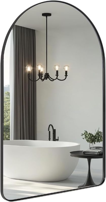 Photo 1 of 2Arch Mirror Rectangle Wall Mounted Metal Frame Mirrors for Entryway Bedroom Bathroom Living  inch Gold Silver - Black