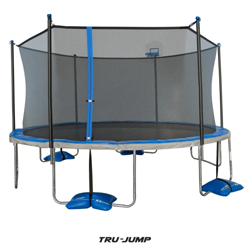 Photo 1 of **check notes**Sportspower TruJump 15' Trampoline, with Water Anchors, Airdunk, and Enclosure, Blue
