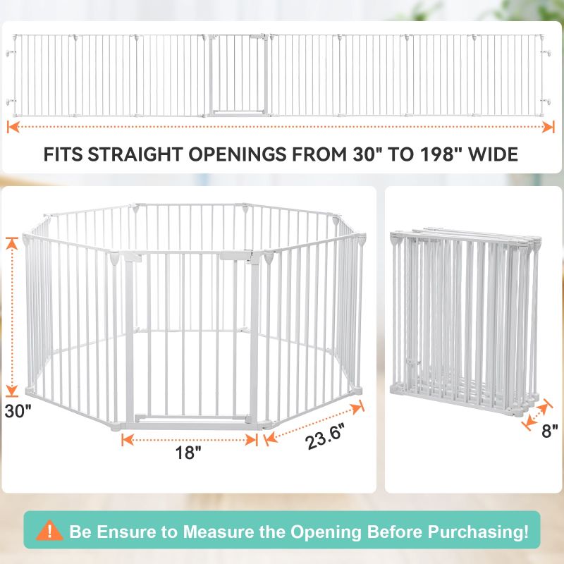 Photo 2 of 8Panel 198" Extra Wide 30" Tall Baby Gates Fireplace Fence Toddler Playard, White