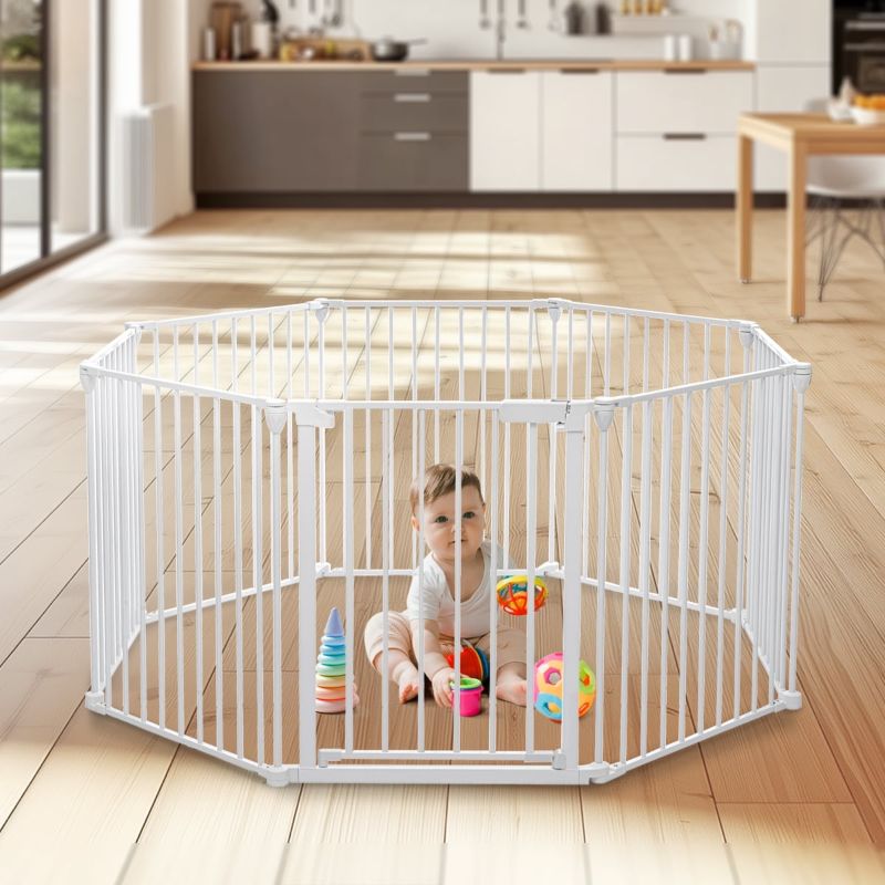 Photo 1 of 8Panel 198" Extra Wide 30" Tall Baby Gates Fireplace Fence Toddler Playard, White