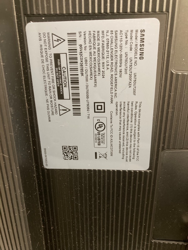 Photo 3 of **see notes**
SAMSUNG 75-Inch Class Crystal UHD 4K DU7200 Series HDR Smart TV w/Object Tracking Sound Lite, PurColor, Motion Xcelerator, Mega Contrast, Q-Symphony (UN75DU7200, 2024 Model)