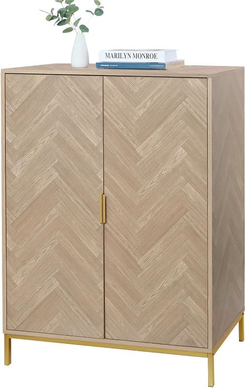 Photo 1 of Anmytek 2 Door Wood Accent Storage Cabinet, 43" H Natural Oak Tall Sideboard Furniture with Adjustable Shelves for Living Room Kitchen, H0034
