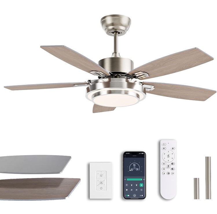 Photo 1 of Ceiling Fans with Lights and Remote/APP Control, Modern Nickel Ceiling Fan with Quiet Reversible DC Motor, 3 CCT Dimmable LED for Bedroom, Living Room, Patio, Indoor and Outdoor