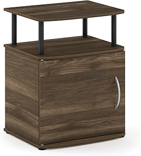 Photo 1 of Furinno JAYA End Side Sofa Table/Nightstand with Door, 1-Pack, Columbia Walnut/Black