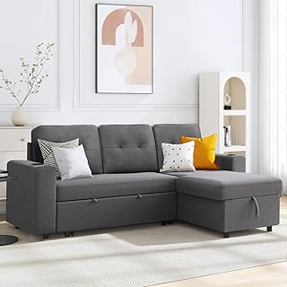 Photo 1 of **SEE NOTES**
81.5" Sleeper Sectional Sofa,Upholstered Sectional Storage Chaise and Pull,Reversible L-Shape Couch,w/ 3 Back Cushions,for Living Room,Office,Apartment,Dark Grey