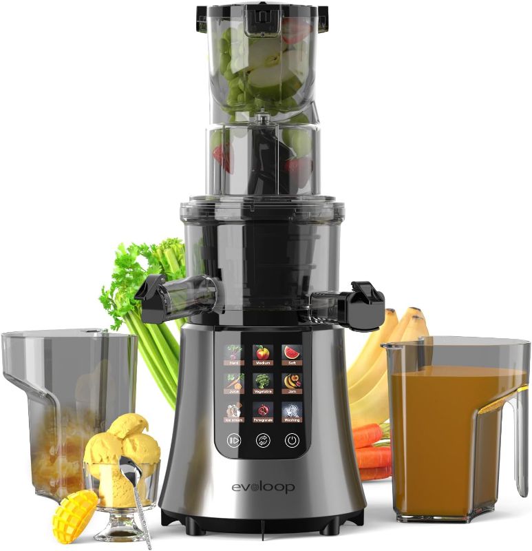 Photo 1 of Cold Press Juicer Machines, 2-in-1 Masticating Juicer for Juice & Ice Cream, 200W Touchscreen Slow Juicer Extractor with 3.2" Feed Chute for Fruits and Vegetables, Easy to Clean with Brush