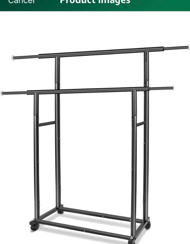 Photo 1 of Black Simple Standard 2 Double Rod Clothing Metal Garment Rack for Hanging Clothes, Rolling Clothes Organizer with Mobile Lockable Wheels