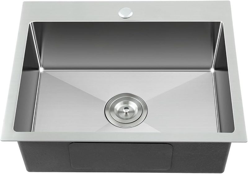 Photo 1 of 23 Inch Brushed Drop in Kitchen Sink-TSIBOMU 18 Gauge Satinless Steel Topmount Single Bowl Single Hole Kitchen Sink, 9 inch Deep Bowl Basin Sink, D23"xW18"xH9"