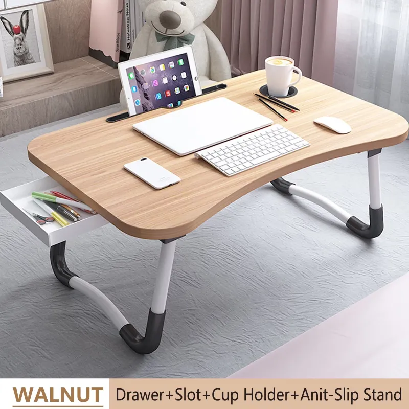 Photo 1 of ***PINK*** PHANCIR Foldable Lap Desk, 23.6 Inch Portable Wood Laptop Desk Table Workspace Organizer Bed Sofa Tray with Slots/Cup Holder/Drawer, Anti-Slip for Reading Writing Eating Watching