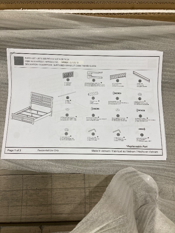 Photo 4 of Benjara Niti Queen Size Bed, Rustic Style Panel Headboard Design, Gray Finish ***only box #2 of 3, missing box 1 and 3*** 