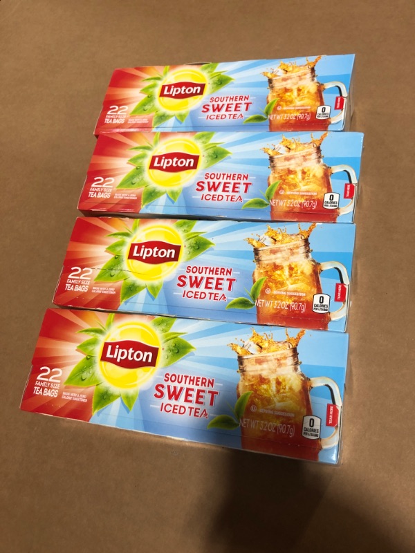 Photo 2 of (4 pack) Lipton Family Sized Iced Southern Sweet Black Tea, Caffeinated, Tea Bags 22 Count
Best By: 11/17/24
