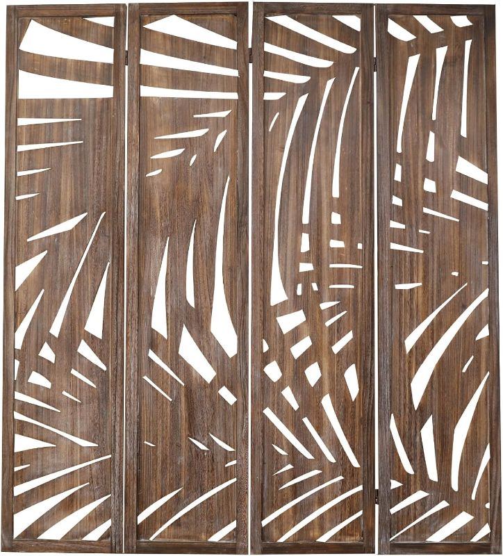 Photo 1 of  Proman Products - Palm Spring Panel, Wooden Room Divider, Folding Screen Room Divider with Palm Leaf Design (Smoked Brown) 