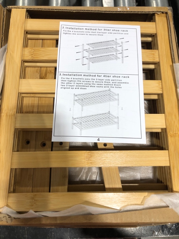 Photo 2 of Bamboo Shoe Rack Organizer for Closet and Entryway - Space-Saving Shoe Stand with Narrow Design - Versatile Shoe Holder for Door or Closet Shelf,Garage Bedroom can Freely Stack DIY Small Shoe Racks