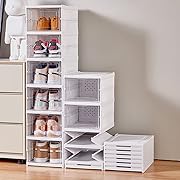 Photo 1 of  Shoe Rack Collapsible Storage Box Size up to 14, Stackable Plastic Bins Tote with Lids Organizing Installation Free Clear Dustproof 6 Layers