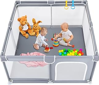 Photo 1 of  Playpen 50”×50” Gray Playpen for Babies and Toddlers, Safe & Sturdy, Small Baby Play Yard with Anti-Slip Base & Breathable Mesh- Indoor & Outdoor Baby Play Pen for Toddler & Infant