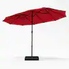 Photo 1 of 15 ft. Market Patio Umbrella 2-Side in Red With Base and Sandbags
