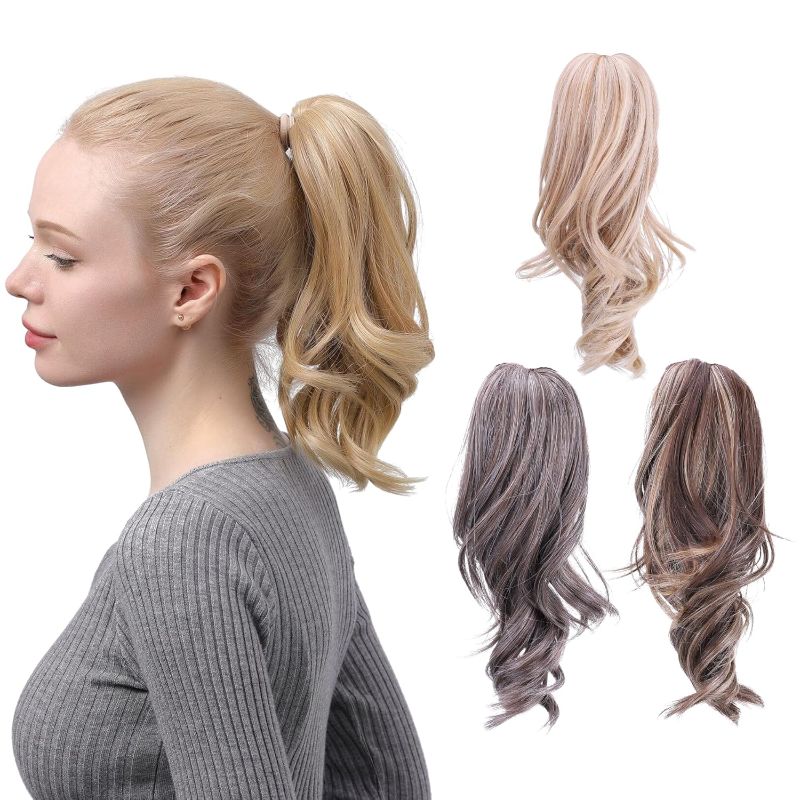 Photo 1 of  Claw Clip Wavy Ponytail Extension 12'-Medium Blonde| Hair Extension Clips | Synthetic Ponytail Extension| Wavy Hair Extensions | Washable Realistic And Synthetic |human hair-Medium Blonde