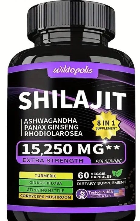 Photo 1 of 15250MG Pure Himalayan Shila Strength Supplement - Unleash Energy with 7+ Super Ingredients, Extra Strength, High Potency Formula for Enhanced Endurance, 60 Capsules for Maximum Results - EXP 04/17/2026
